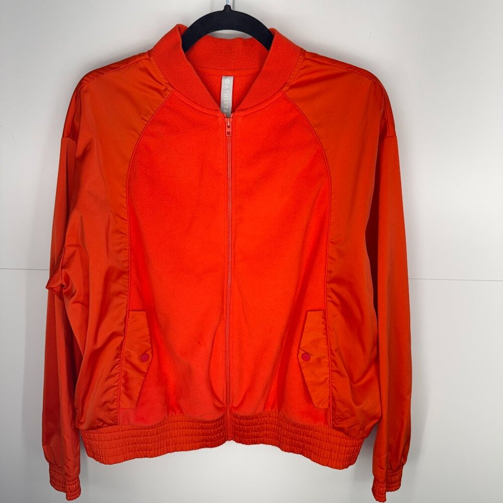 Athleta Zion Microfleece Full Zip Bomber Jacket in Torch Red